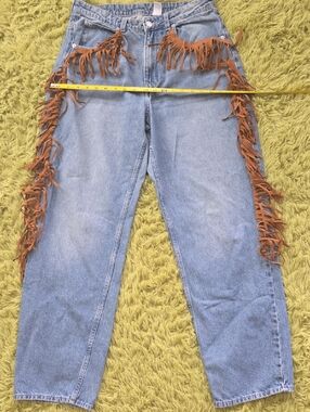 Fringe-Trim Light Blue Women’s Jeans